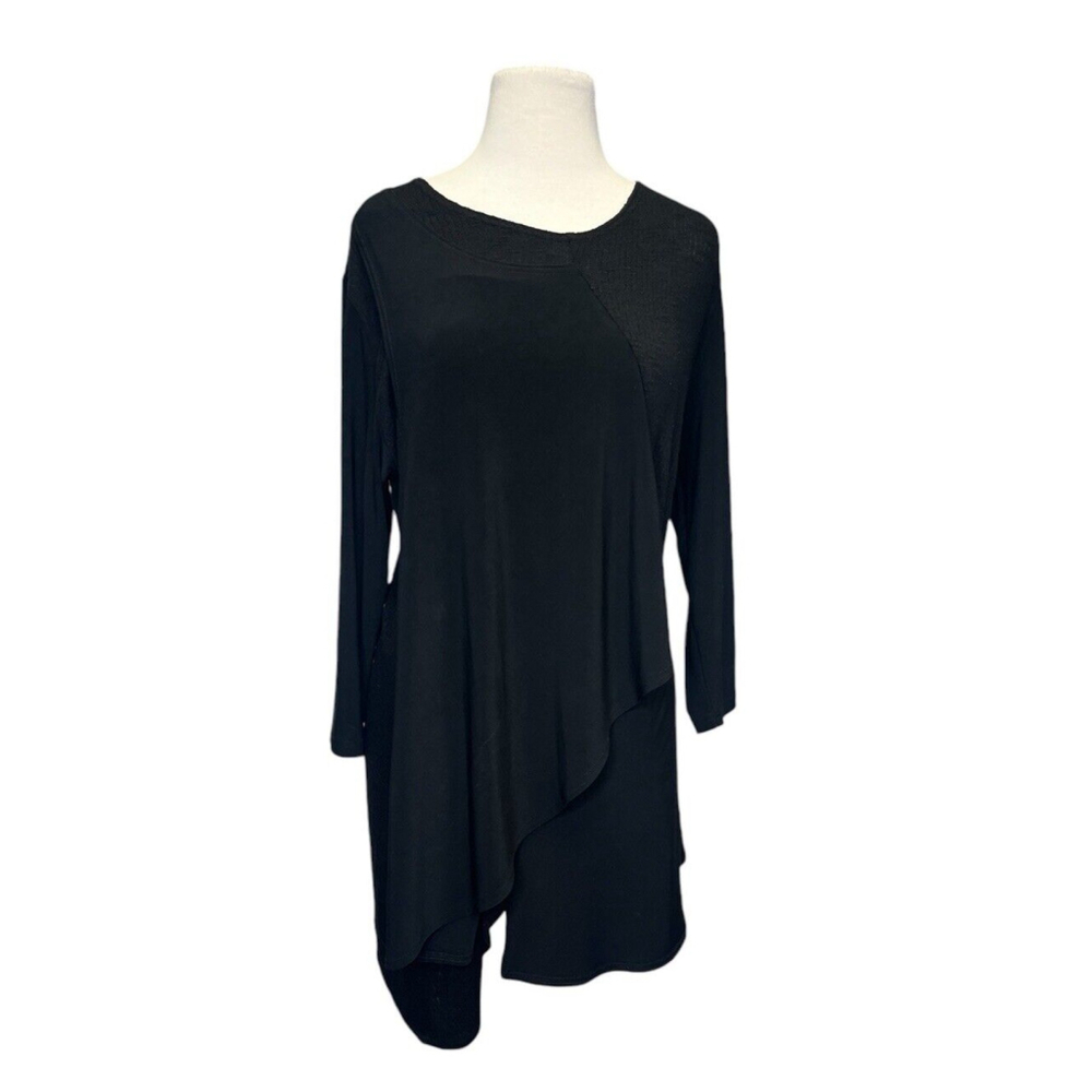 Sympli Womens 12 Twist Draped Long Sleeve Tunic Sweater Black Jersey Lagenlook